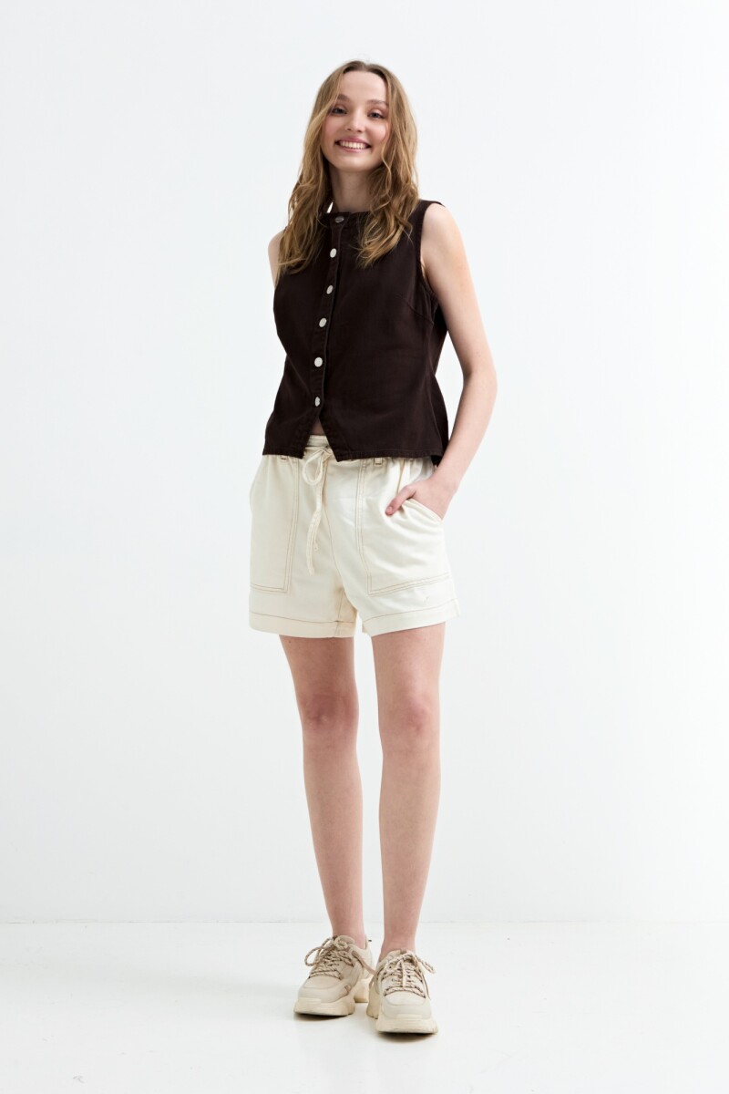 Top denim con botones al frente CHOCOLATE