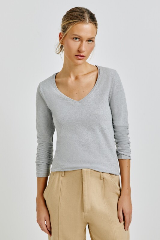 BLUSA ML FEM CINZA MESCLA