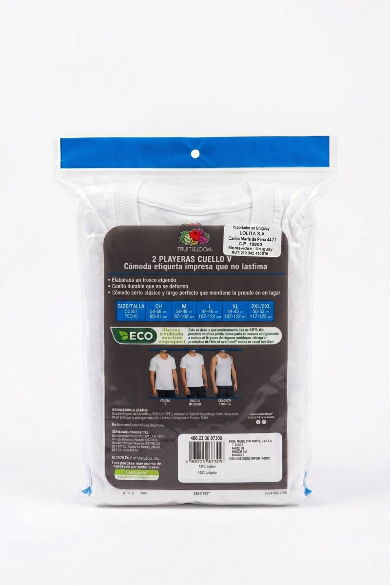 Pack x2 Camiseta interior escote V - caballero BLANCO