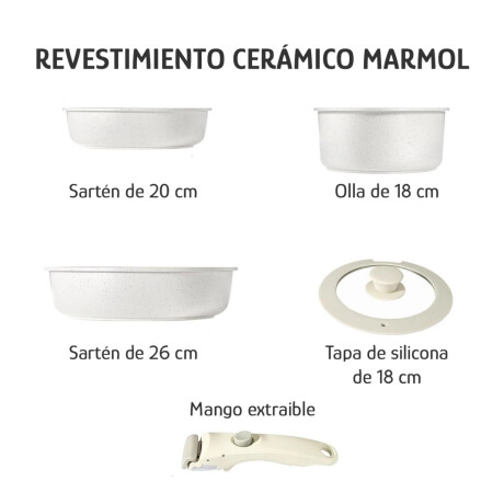 Juego Bateria 5 Piezas Mango Desmontable Ceramica Crema Juego Bateria 5 Piezas Mango Desmontable Ceramica Crema