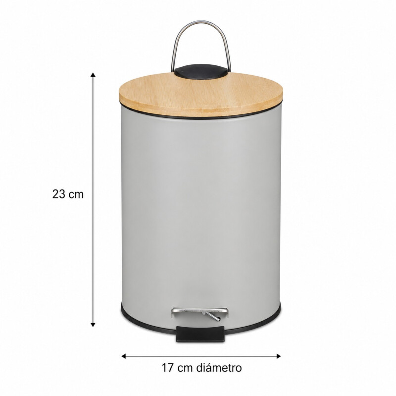 Papelera de Plástico con Tapa de Bambú 3 litros Gris