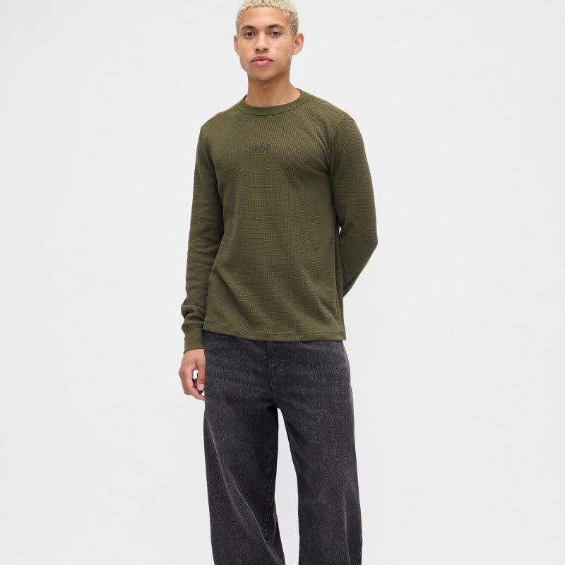 V-FRCH LS WAFFLE MINI LOGO CREW ARMY JACKET GREEN