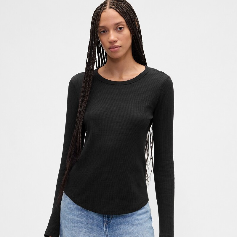 V-LS OPP WAFFLE TEE BLACK 1