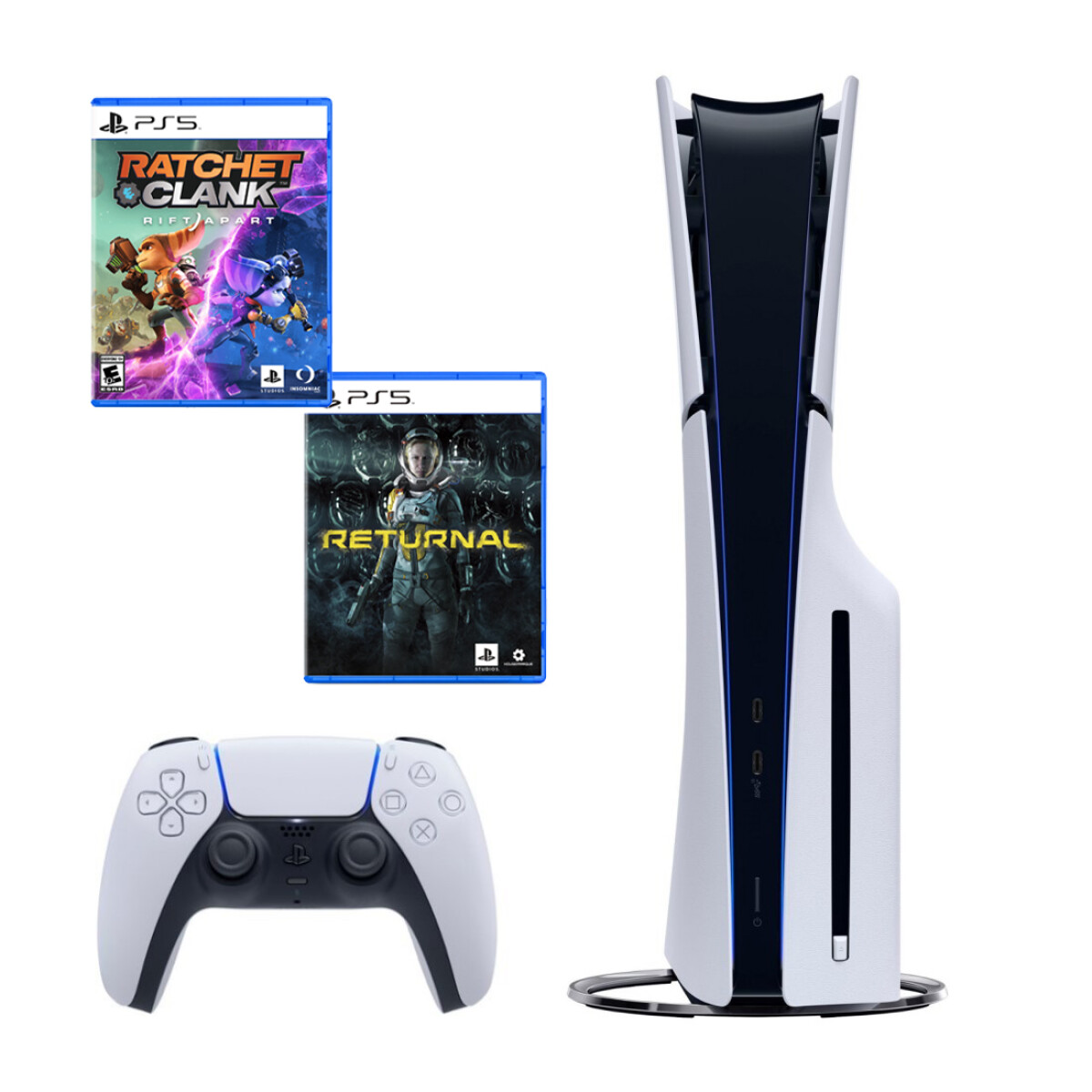 Super Bundle PlayStation 5 Standard Edition con Disco 1TB + 2 Juegos Físicos Returnal + Ratchet & Clank - White 