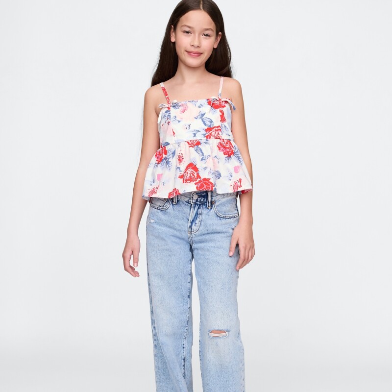 STRAPPY WOV BOW TOP SP SU25 RED BLUE ROSES