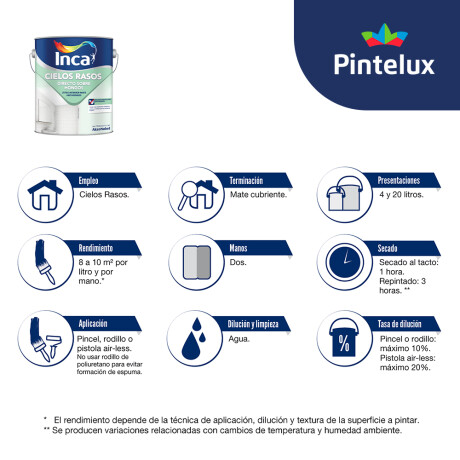 INCA CIELOS RASOS DIRECTO SOBRE HONGOS - 4 LTS. INCA CIELOS RASOS DIRECTO SOBRE HONGOS - 4 LTS.