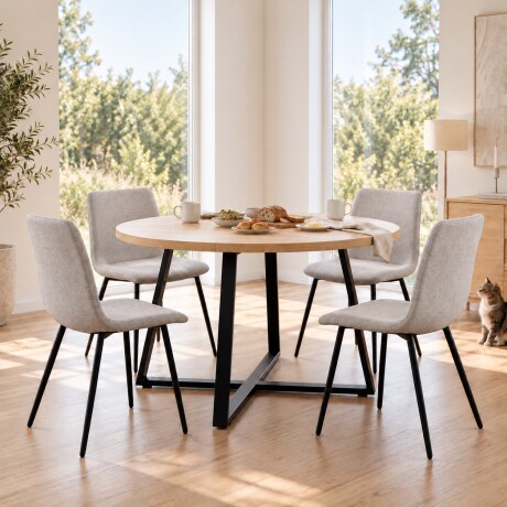 PACK x4 SILLA DE COMEDOR TAPIZADA EN TELA CON RESPALDO ALTO SIN APOYABRAZOS BEIGE