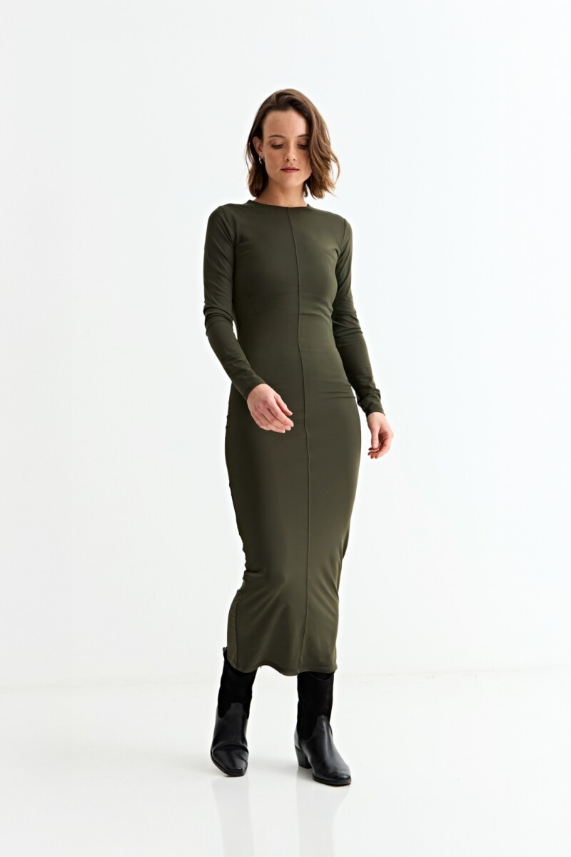 Vestido manga larga midi VERDE OLIVA