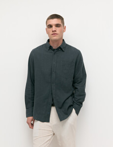 011665 CAMISA DE LINO HARRINGTON LABEL Petroleo