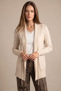 Cardigan C/solapa Algodón Elastano Beige Melange
