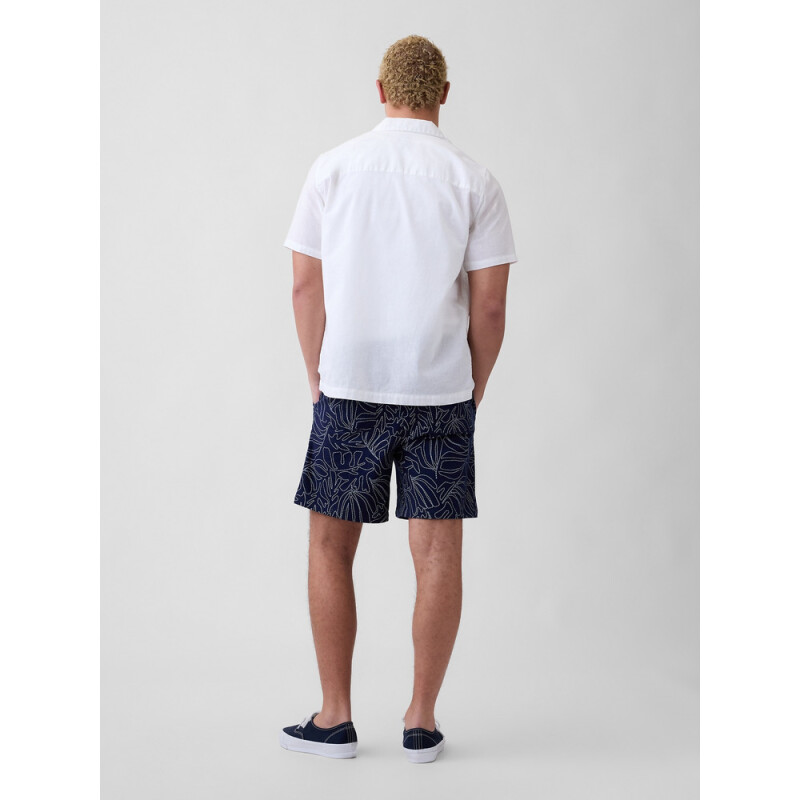 V-7IN LINEN COTTON EASY SHORT SP NAVY LEAF