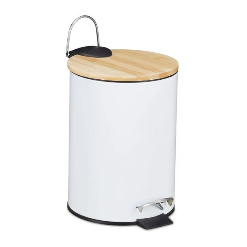 Papelera de Plástico con Tapa de Bambú 3 litros Blanco