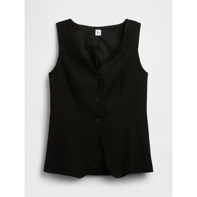V-LINEN VEST BLACK 1