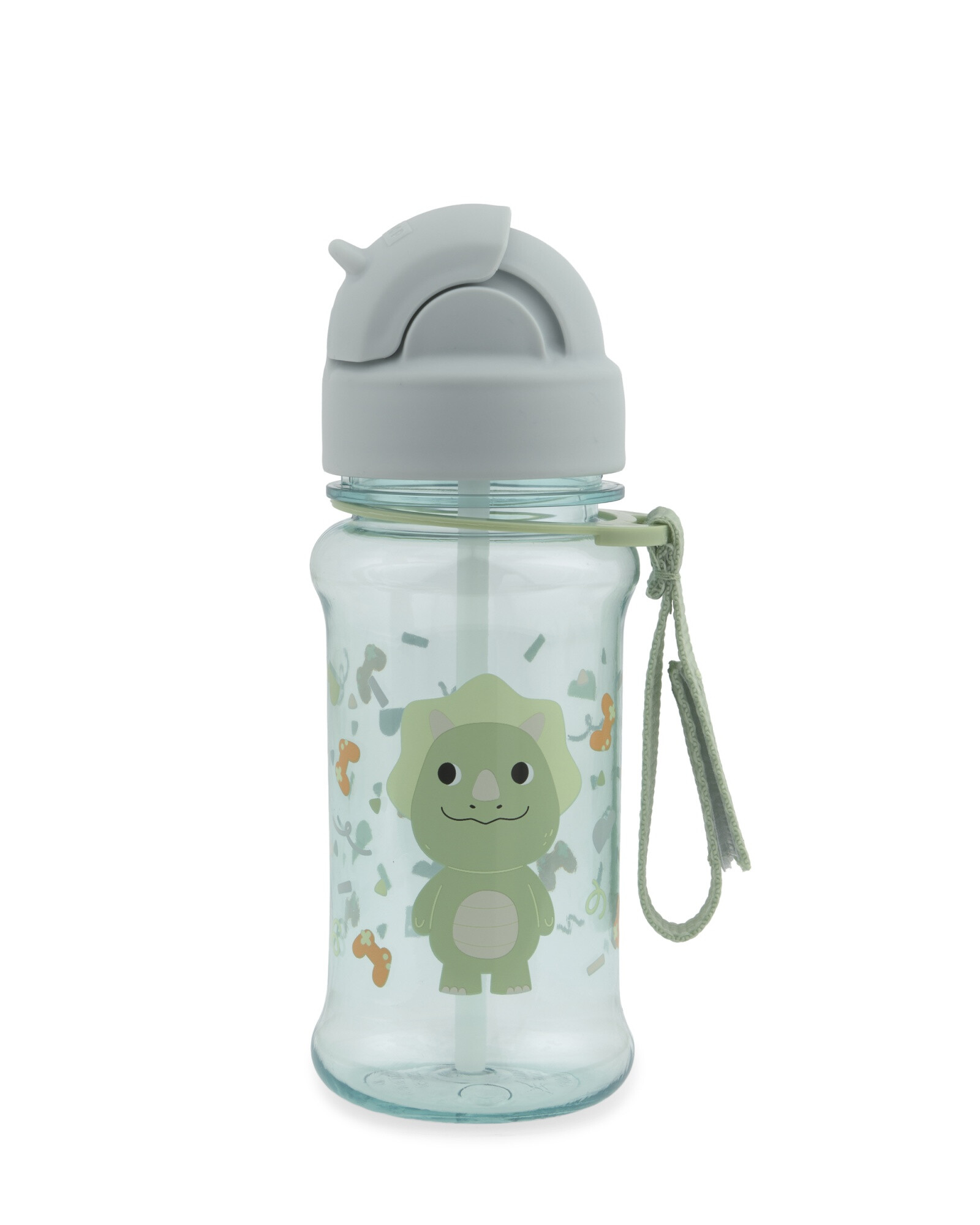 Botella de plástico tritan, con sorbito, diseño dino Sin color