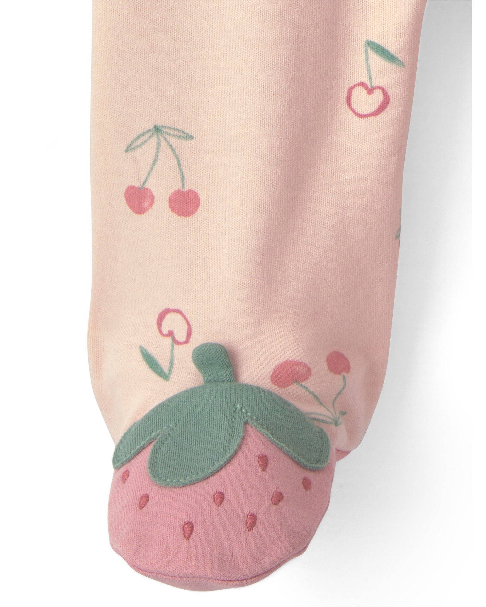 Pijama una pieza de algodón, con pie, rosado, diseño frutillas y cerezas Sin color