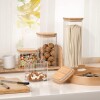 Frasco contenedor de vidrio rectangular tapa madera 750ml