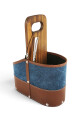 Porta termo y mate en madera y lona con porta celular y porta bombilla Azul