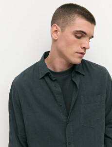 011665 CAMISA DE LINO HARRINGTON LABEL Petroleo