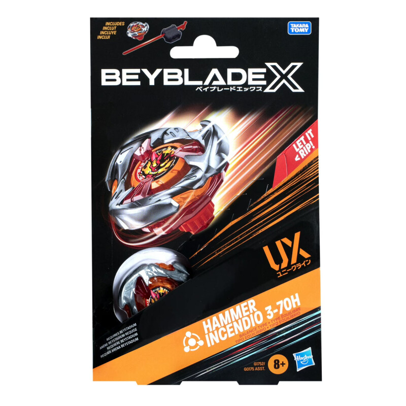 Beyblade X Xtreme Trompo + Lanzador Hasbro UX Hammer Incendio 3-70H
