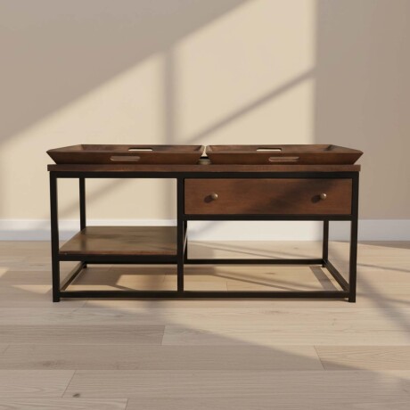 MESA CENTRAL MADERA-DE-MANGO NATURAL-BEIGE BANDEJA NATURAL