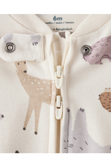 Pijama una pieza de algodón, con pie, diseño bosque Sin color