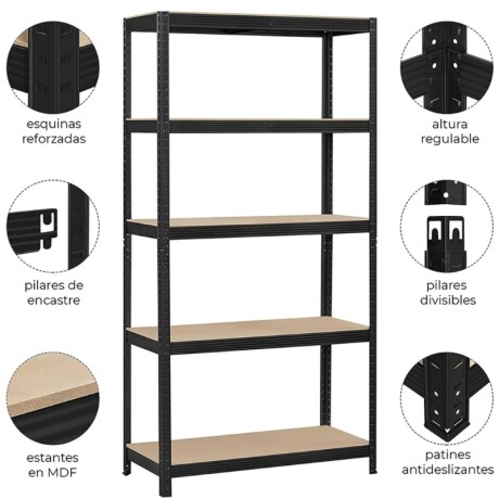 Estanteria Metalica con Estantes en MDF Estantería Metálica Con Estantes en MDF 180x90x40 cm Negra