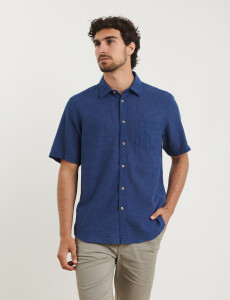 012265 CAMISA HARRINGTON LABEL Azul Piedra