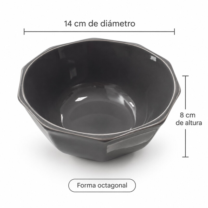 Juego de 6 Bowls de Cerámica Octagonal Gris Juego de 6 Bowls de Cerámica Octagonal Gris