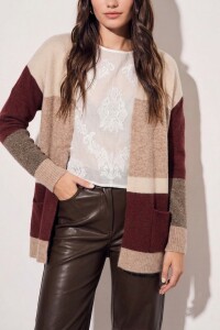 Cardigan Rayado Color Block Mocha