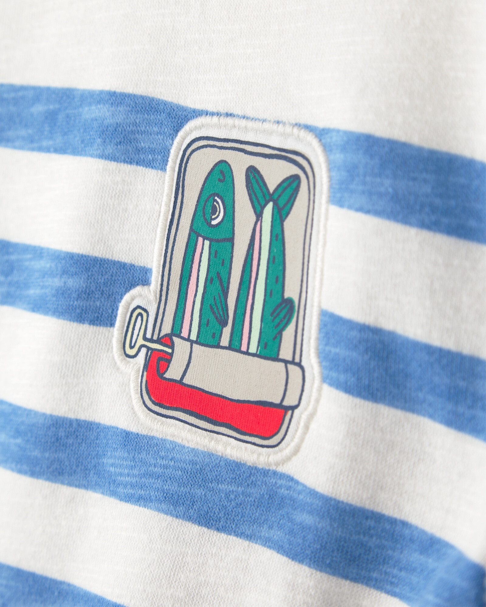 Buzo de algodón, diseño a rayas azul y blanco, con aplique de pez Sin color