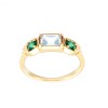 Anillo Halo-Plata rodinada con micra oro 18k-Piedra Topacio azul y Esmeraldas-AN2002 conpiedra