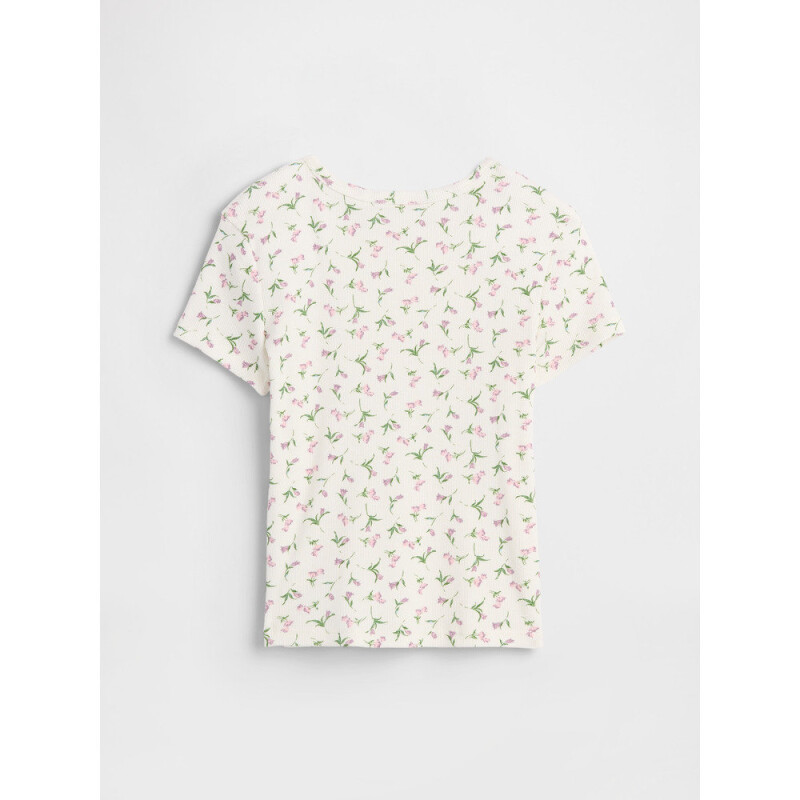 V-HS SS RIB TEE WHITE FLORAL PRINT