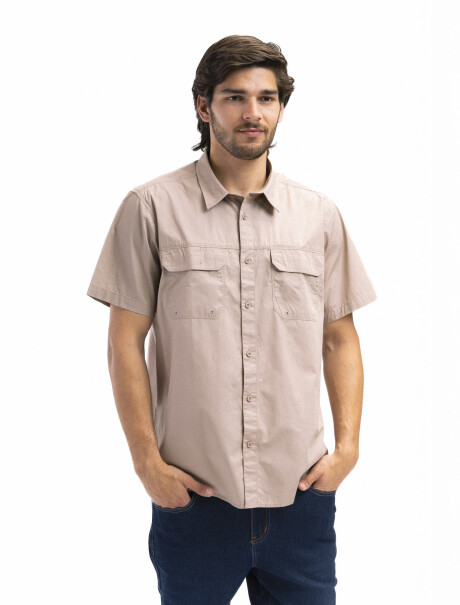 Camisa Fishing Manga Corta Beige