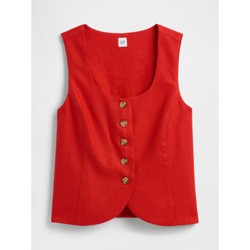 V-SCOOP NECK VEST - BEACHY LINEN TOMATO RED 18-1660TCX