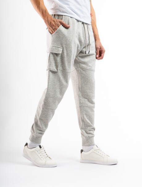 Pantalón Cargo de Felpa Gris Claro Melange