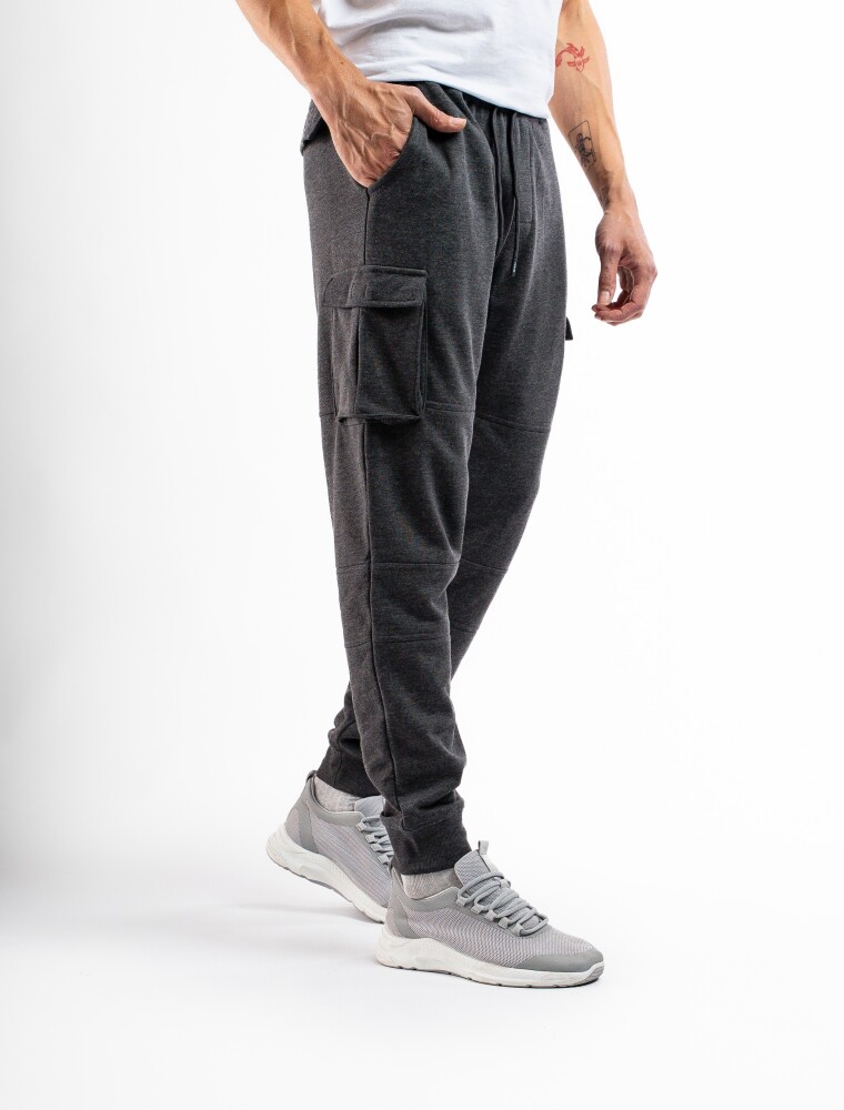 Pantalón Cargo de Felpa Gris Oscuro Melange