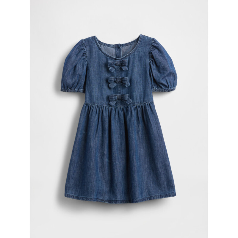 SS DNM PUFF SLV BOW DRS DARK WASH