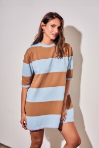 Vestido Corto Tejido A Rayas Jean