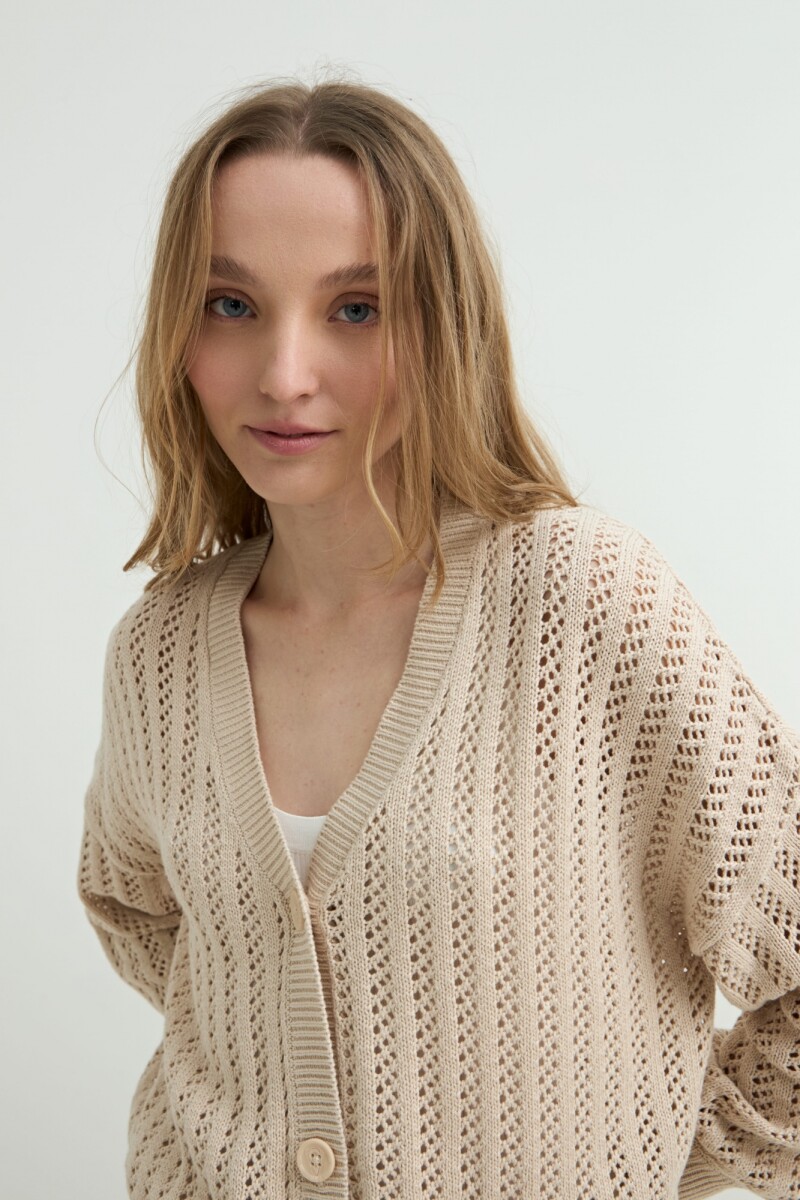 Cardigan escote V calado BEIGE