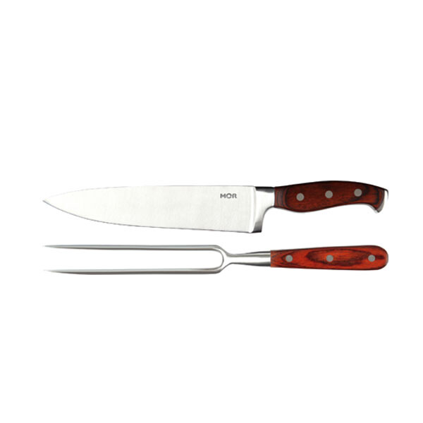 KIT ASADO PREMIUM 3 PIEZAS MANGO DE MADERA METAL