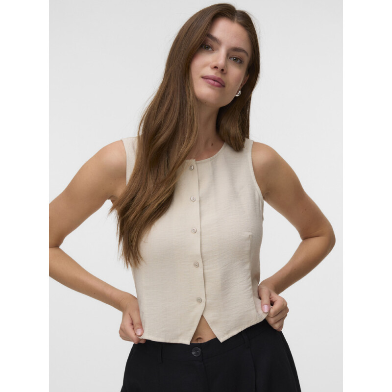 VMATHENA S/L O-NECK WAISTCOAT WVN OATMEAL