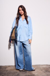 Camisa Con Lino Celeste