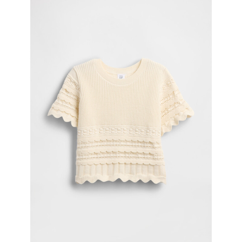 COTTON SS MIXED STITCH SWEATER IVORY FROST
