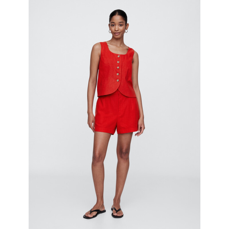 V-SCOOP NECK VEST - BEACHY LINEN TOMATO RED 18-1660TCX