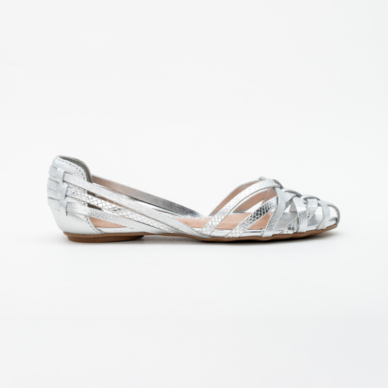 Sandalia COURO METALIZADO ROMA/COURO SNAKE METAL PRATA / PRATA Plata, Platino