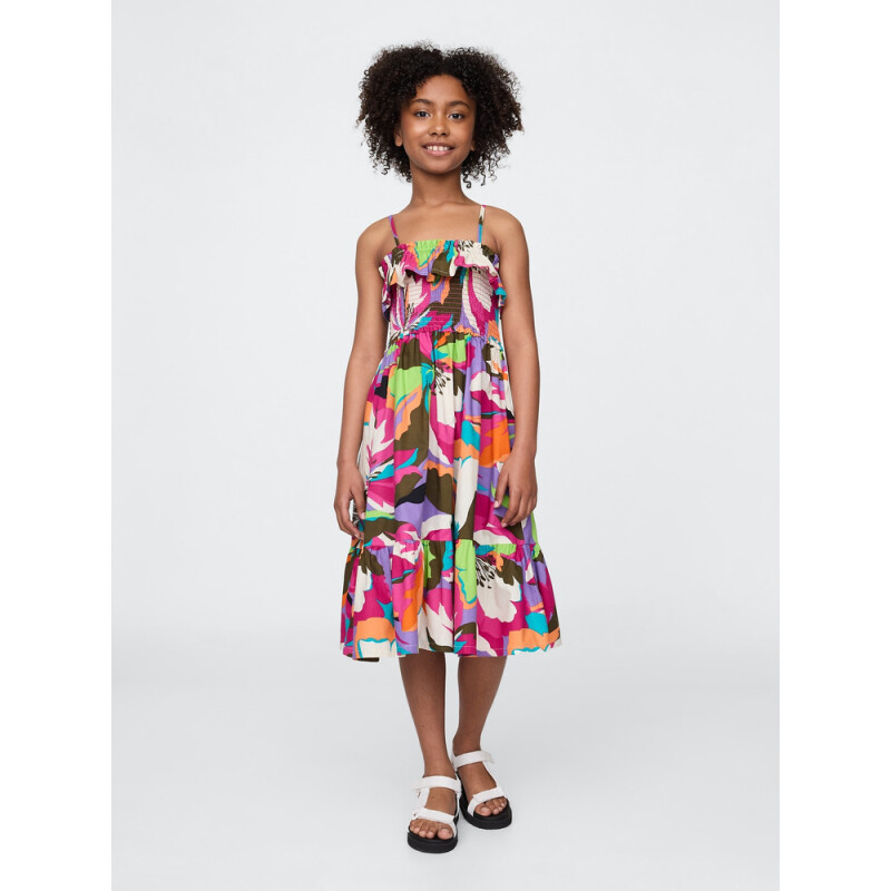 SMOCKED RFFL MIDI DRS MULTI FLORAL