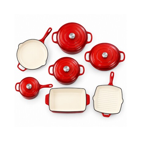 SET DE OLLAS DE HIERRO FUNDIDO FIRE KING 11PCS ROJO SET DE OLLAS DE HIERRO FUNDIDO FIRE KING 11PCS ROJO