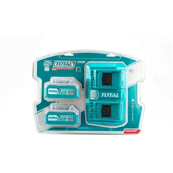 2 Baterías Litio 20V 5Ah + Cargador Industrial Total 2 Baterías Litio 20V 5Ah + Cargador Industrial Total