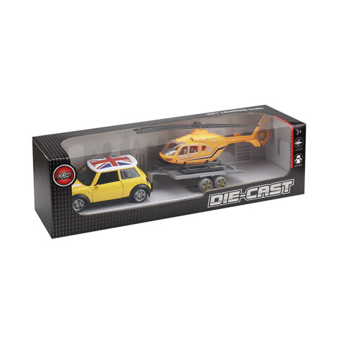 Set de Auto con Tráiler para Helicóptero Colores Surtidos U