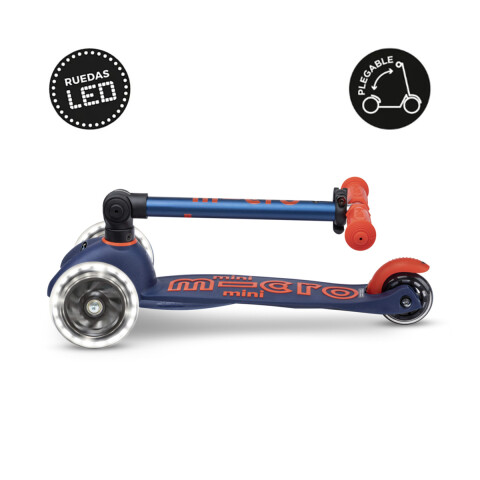 Monopatín Micro Mini Plegable Neón LED Ajustable con 3 Ruedas AZUL